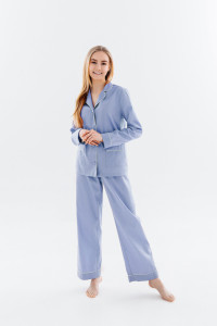 Пижама женская сатин (жакет+брюки), цв. Голубой