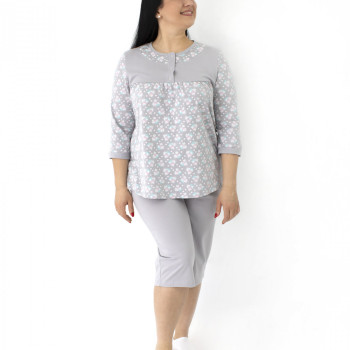 Пижама женская на кокетке Donna,  цв. светло - серый, Цветочки