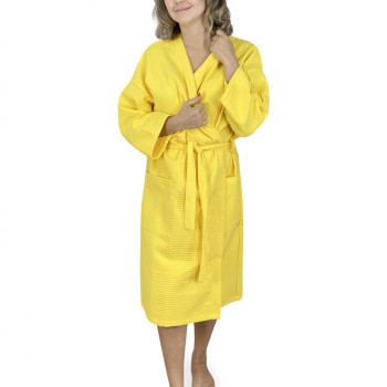 Вафельный халат для бани и сауны желтый