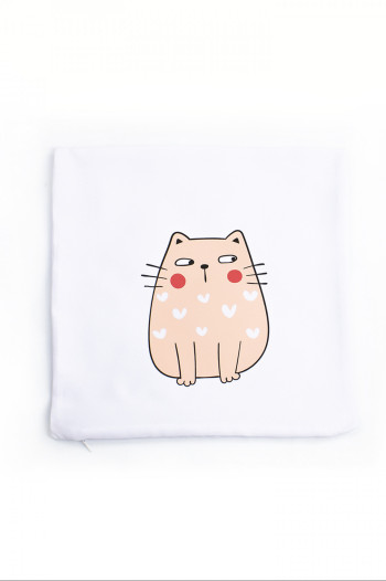 Наволочка на декоративную подушку "Коты" 50х50, рис. рыжий кот в сердечки