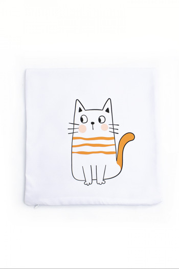 Наволочка на декоративную подушку "Коты" 50х50, рис. белый кот в рыжую полоску
